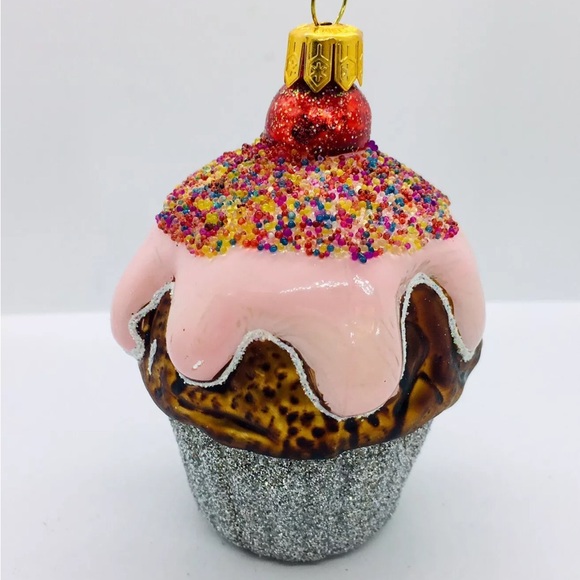 Polish Glass Strawberry Frosted Cupcake Christmas Tree Ornament Sprinkles Cherry - Picture 5 of 5